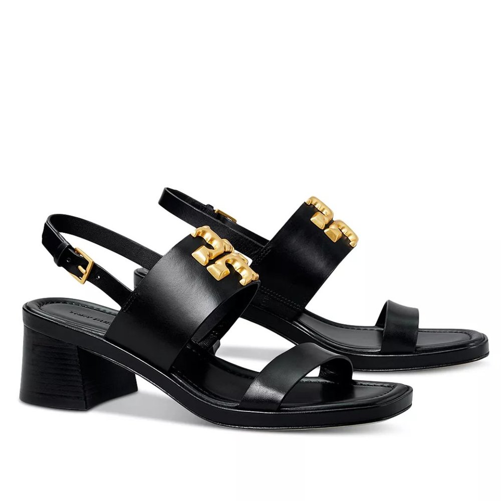 ❤️NIB Tory Burch Eleanor Leather Heel Sandals BLACK US 7 7.5 8 8.5 9 AUTHENTIC